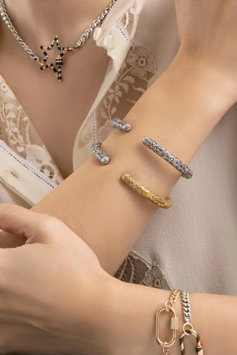 Mixed Metal Embossed Hinge Cuffling - Image 2