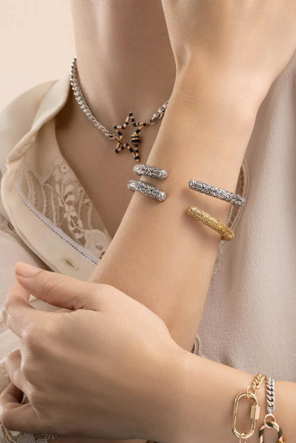 Mixed Metal Embossed Hinge Cuffling - Image 3