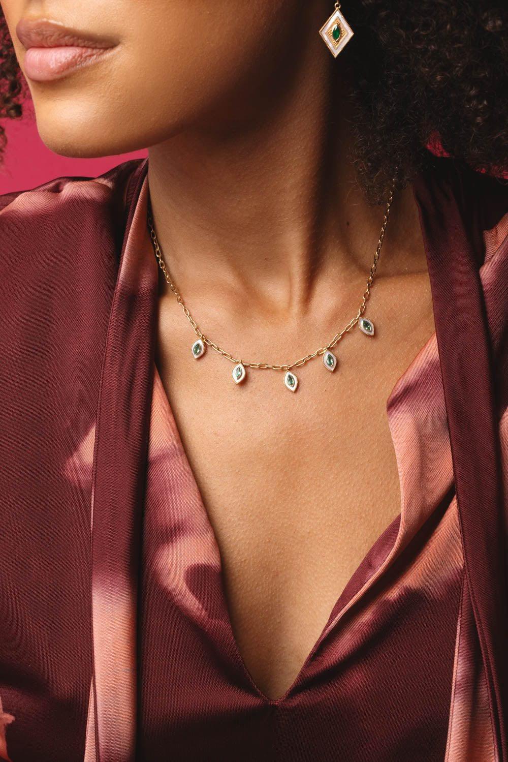 MARQUISE EMERALD EYE PENDANT NECKLACE - Image 3