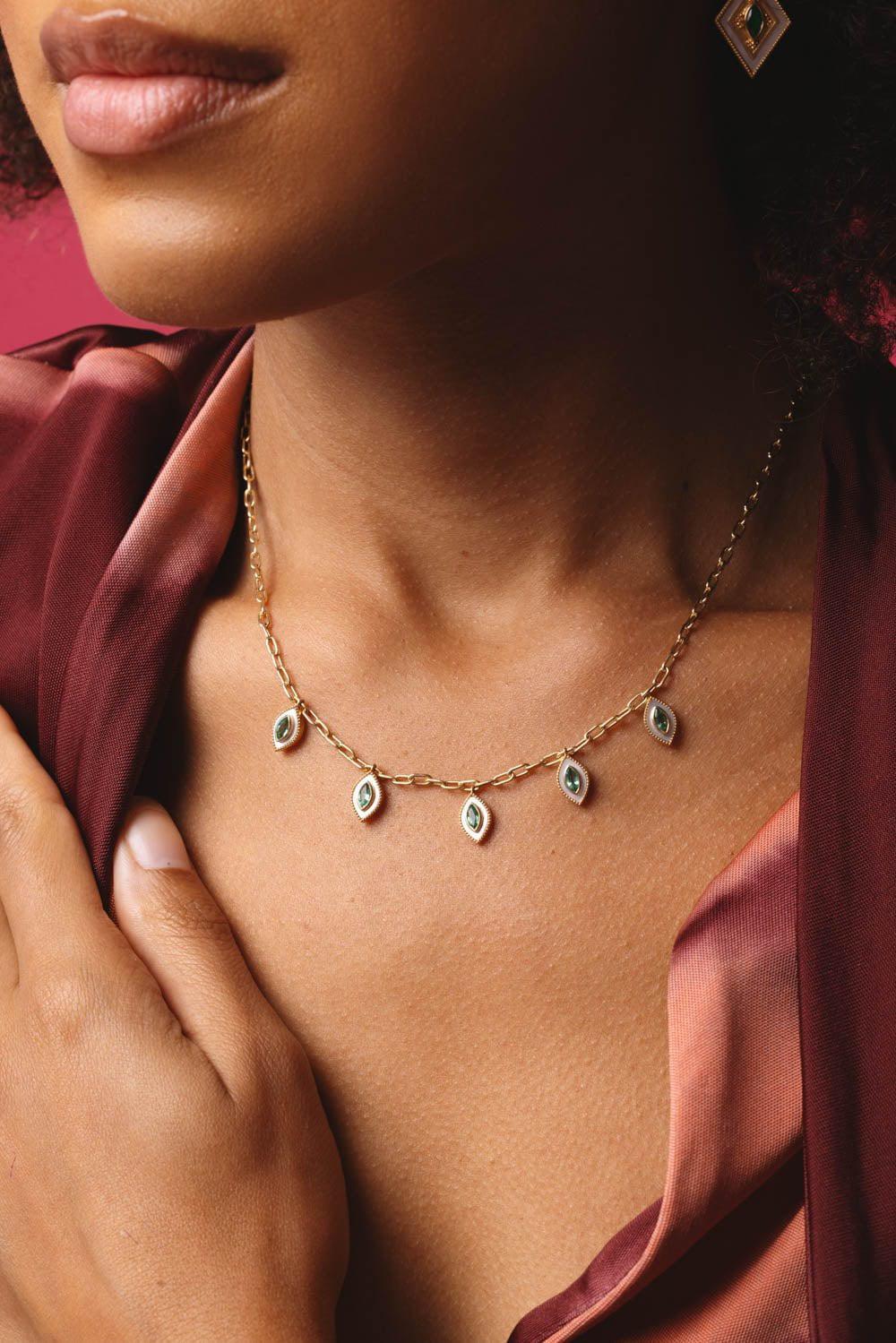 MARQUISE EMERALD EYE PENDANT NECKLACE - Image 4