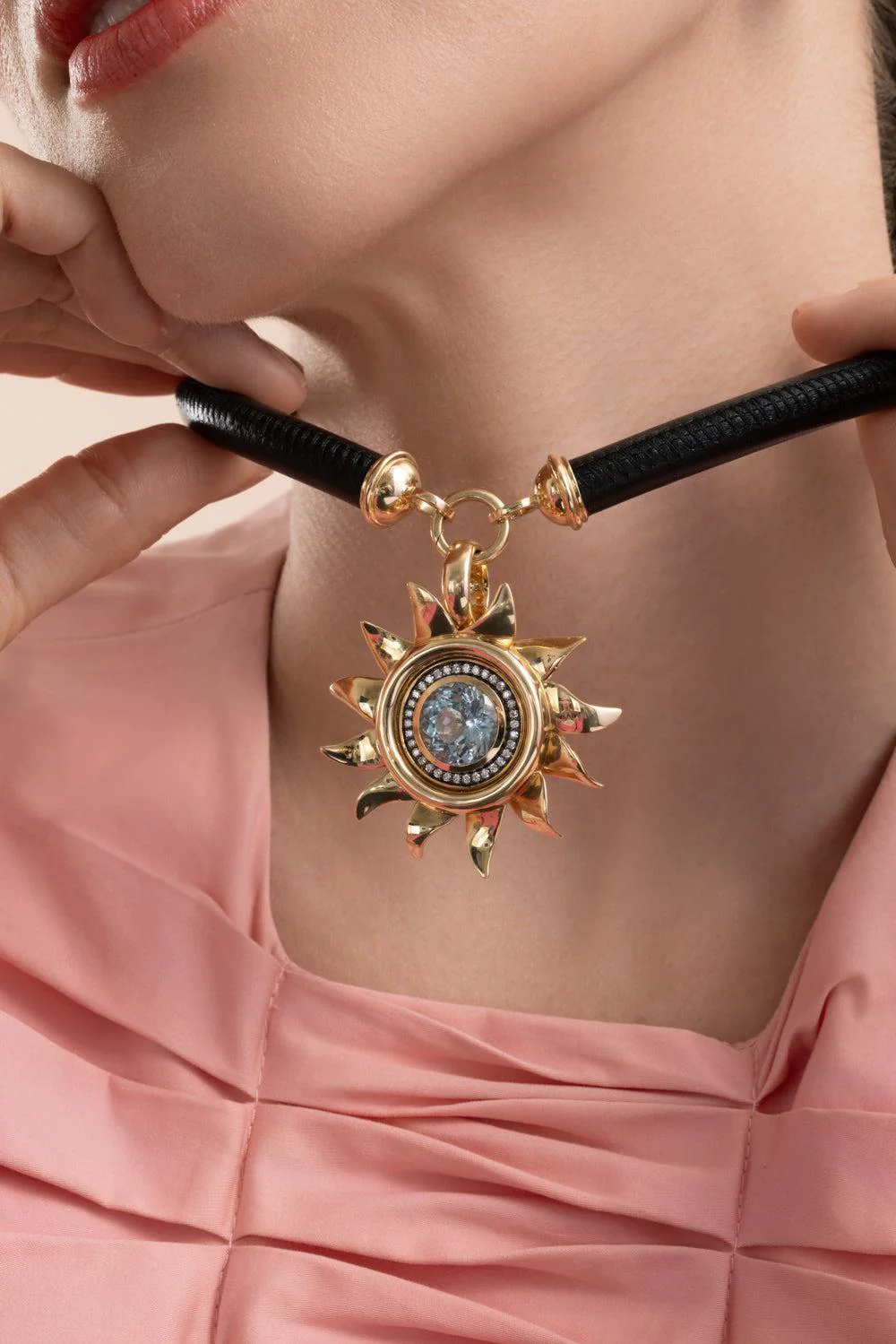Blue Topaz Jumbo Sunflower Pendant - Image 3
