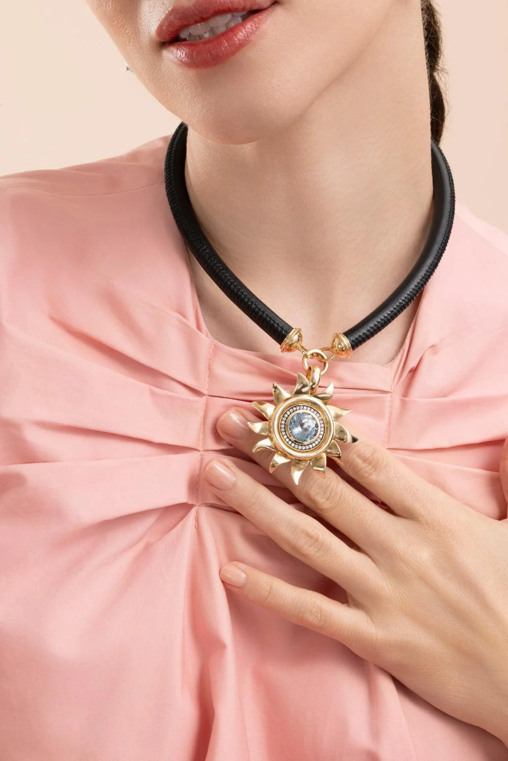Blue Topaz Jumbo Sunflower Pendant - Image 4