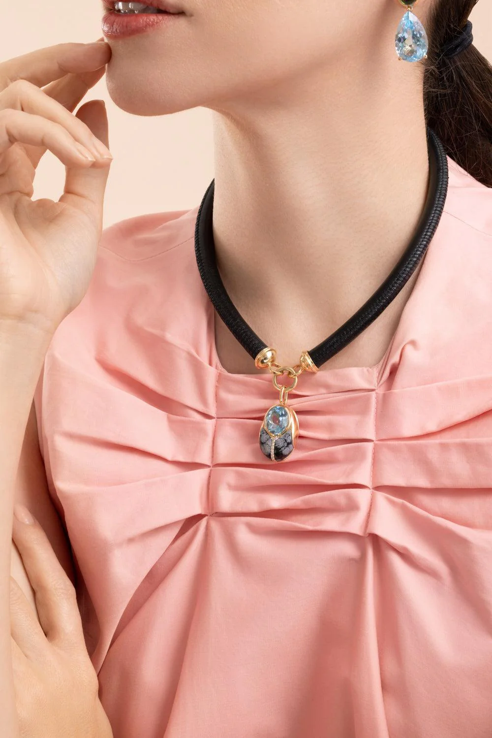 Blue Topaz Obsidian Large Love Bug Pendant - Image 3
