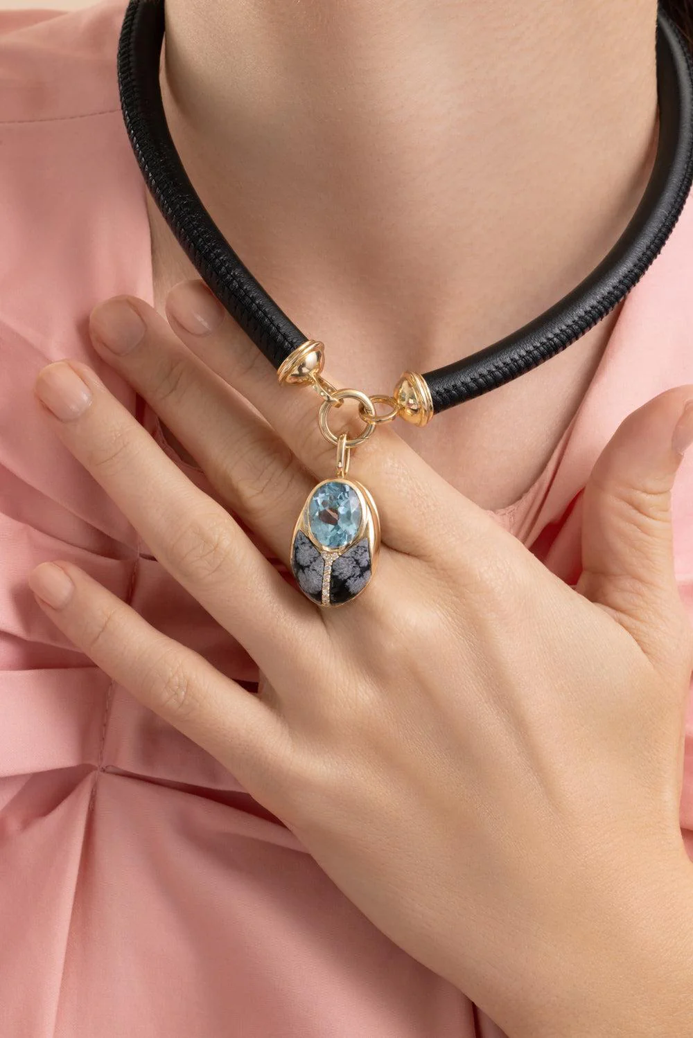 Blue Topaz Obsidian Large Love Bug Pendant - Image 4