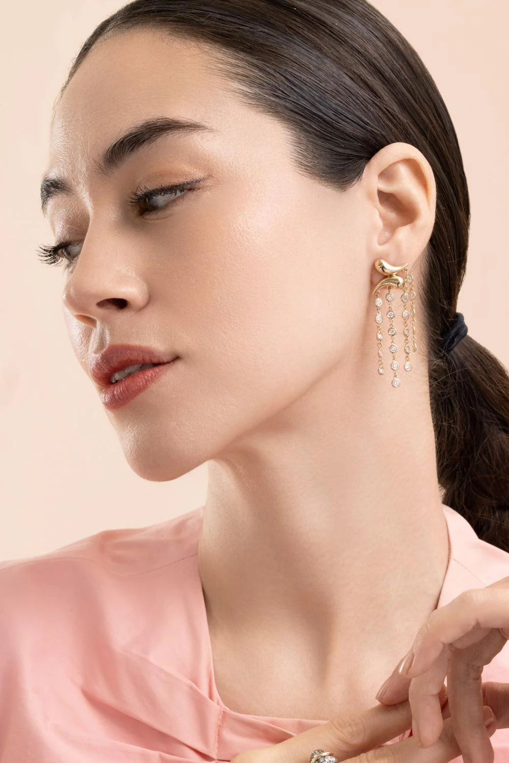 Diamond Boomerang Tassel Drop Earrings - Image 2
