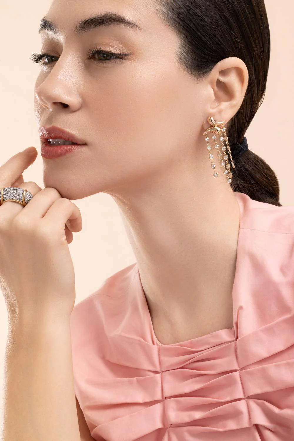 Diamond Boomerang Tassel Drop Earrings - Image 3