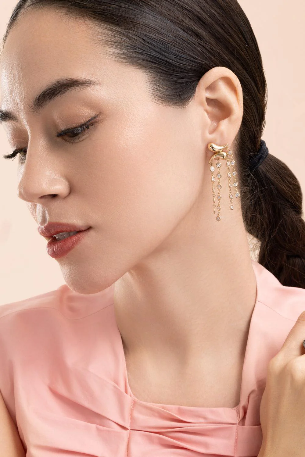 Diamond Boomerang Tassel Drop Earrings - Image 4