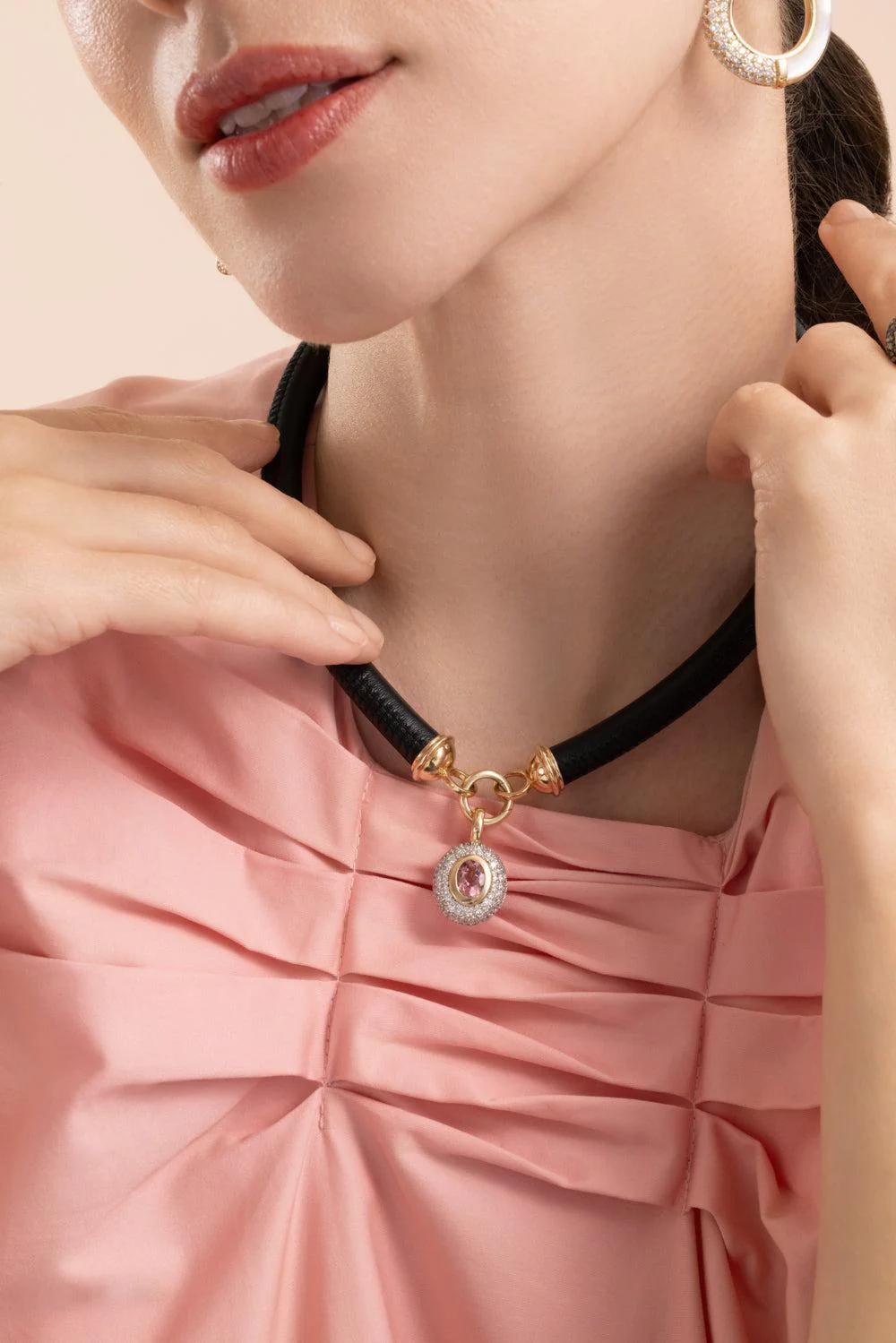 Diamond Pink Tourmaline Floret Oval Pendant - Image 2