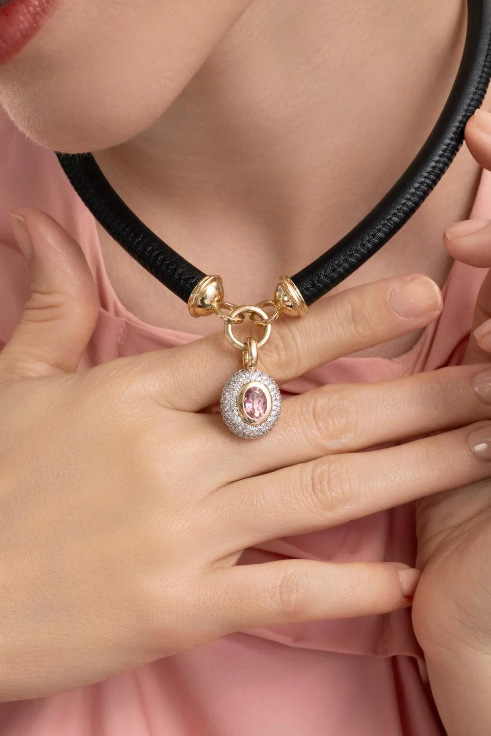 Diamond Pink Tourmaline Floret Oval Pendant - Image 3