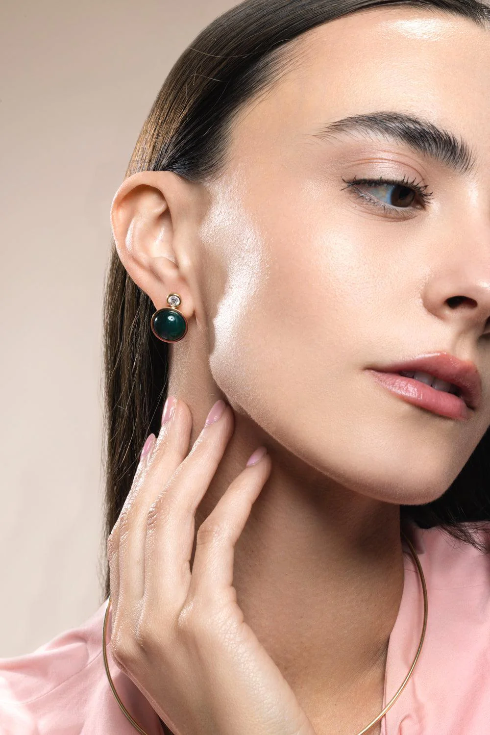 Green Onyx Diamond Siren Stud Earrings - Image 3