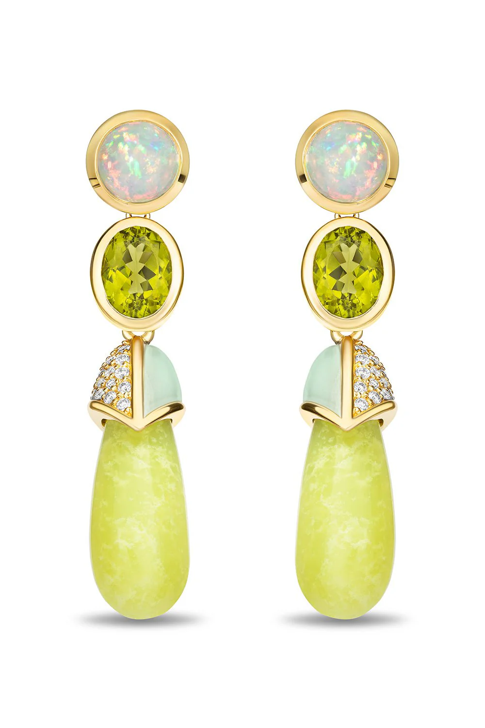 Lime Opal Drip Drop Statement Earrings