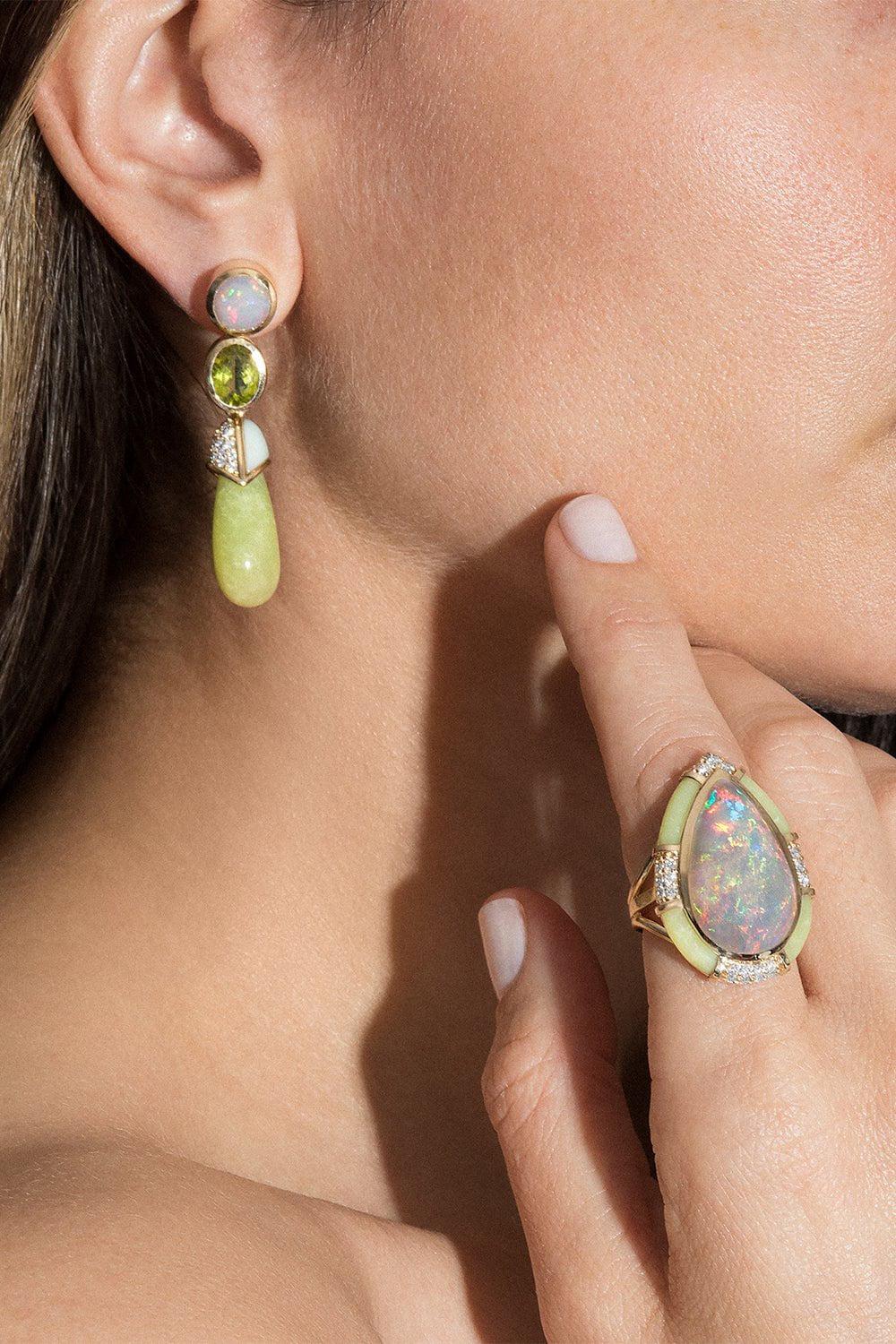 Lime Opal Drip Drop Statement Earrings - Image 2