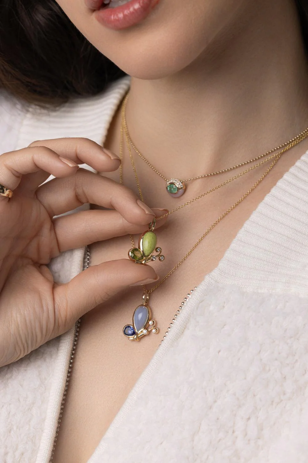 Lime Opal Small Butterfly Effect Pendant Necklace - Image 2