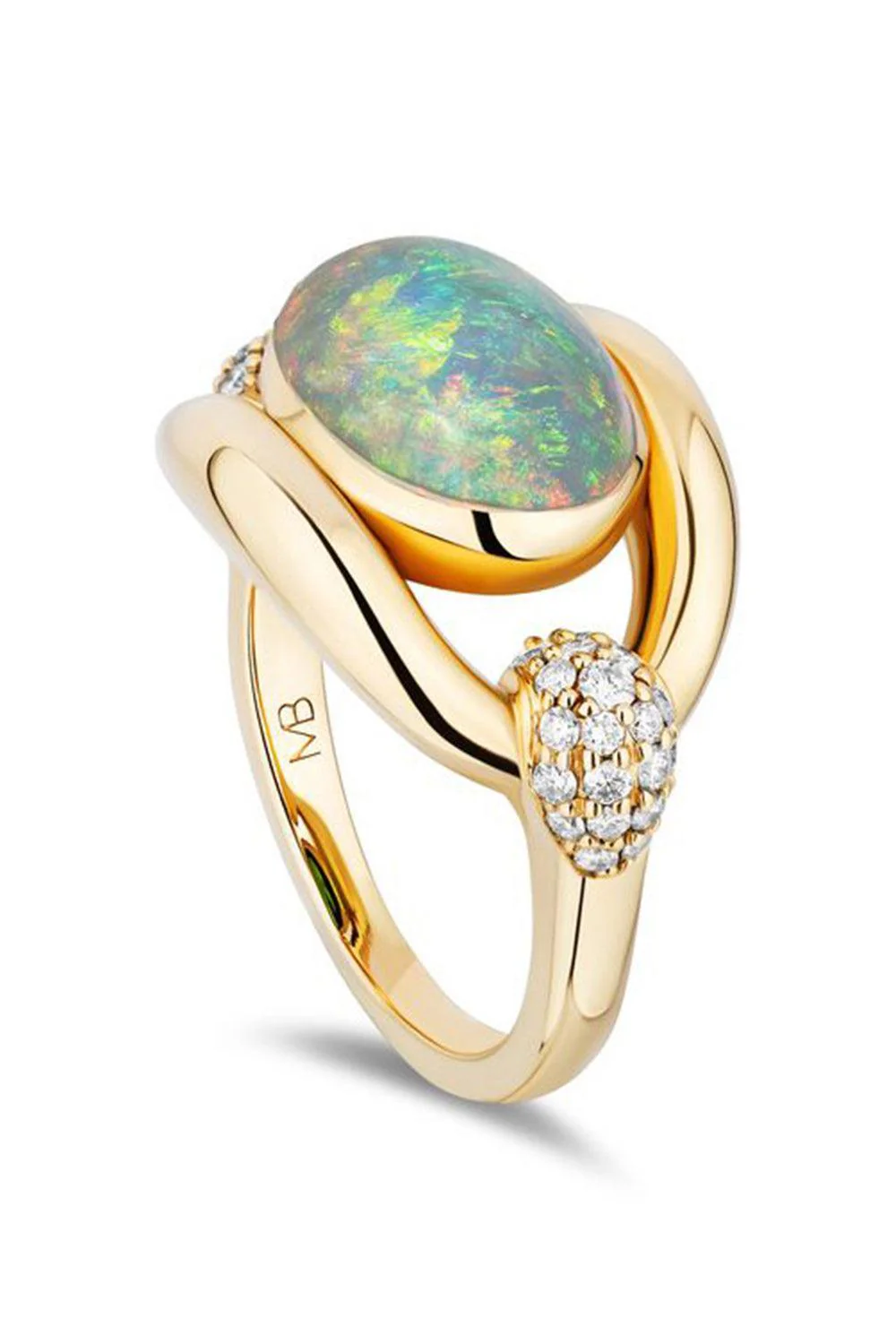 Opal Diamond Slingshot Solitaire Ring