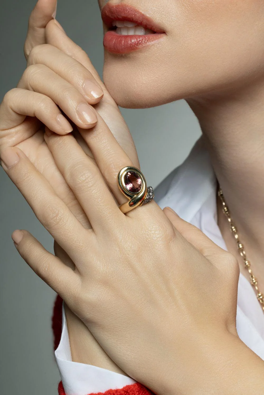 Oval Pink Tourmaline Chiffon Ring - Image 5
