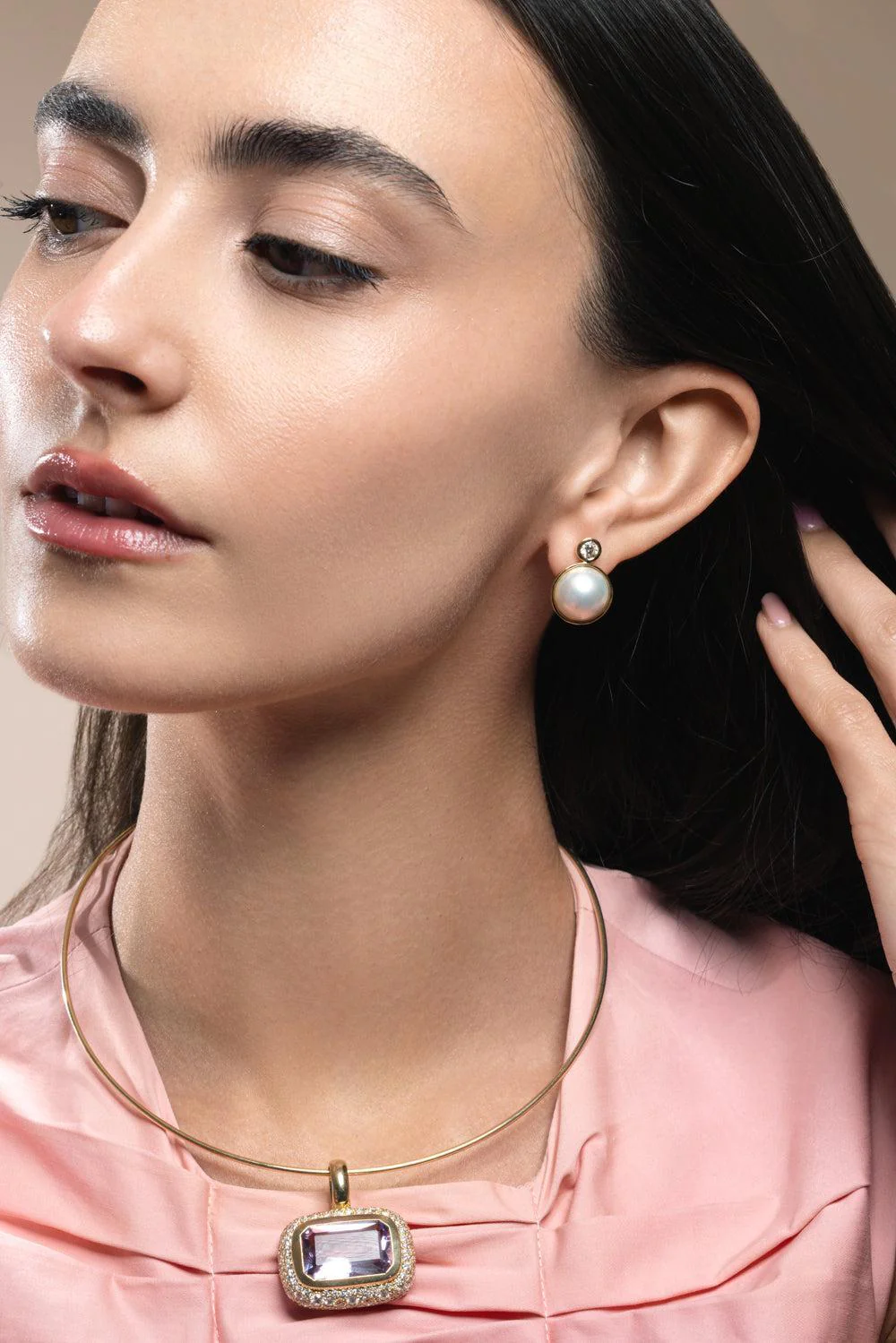 Pearl Diamond Siren Stud Earrings - Image 2