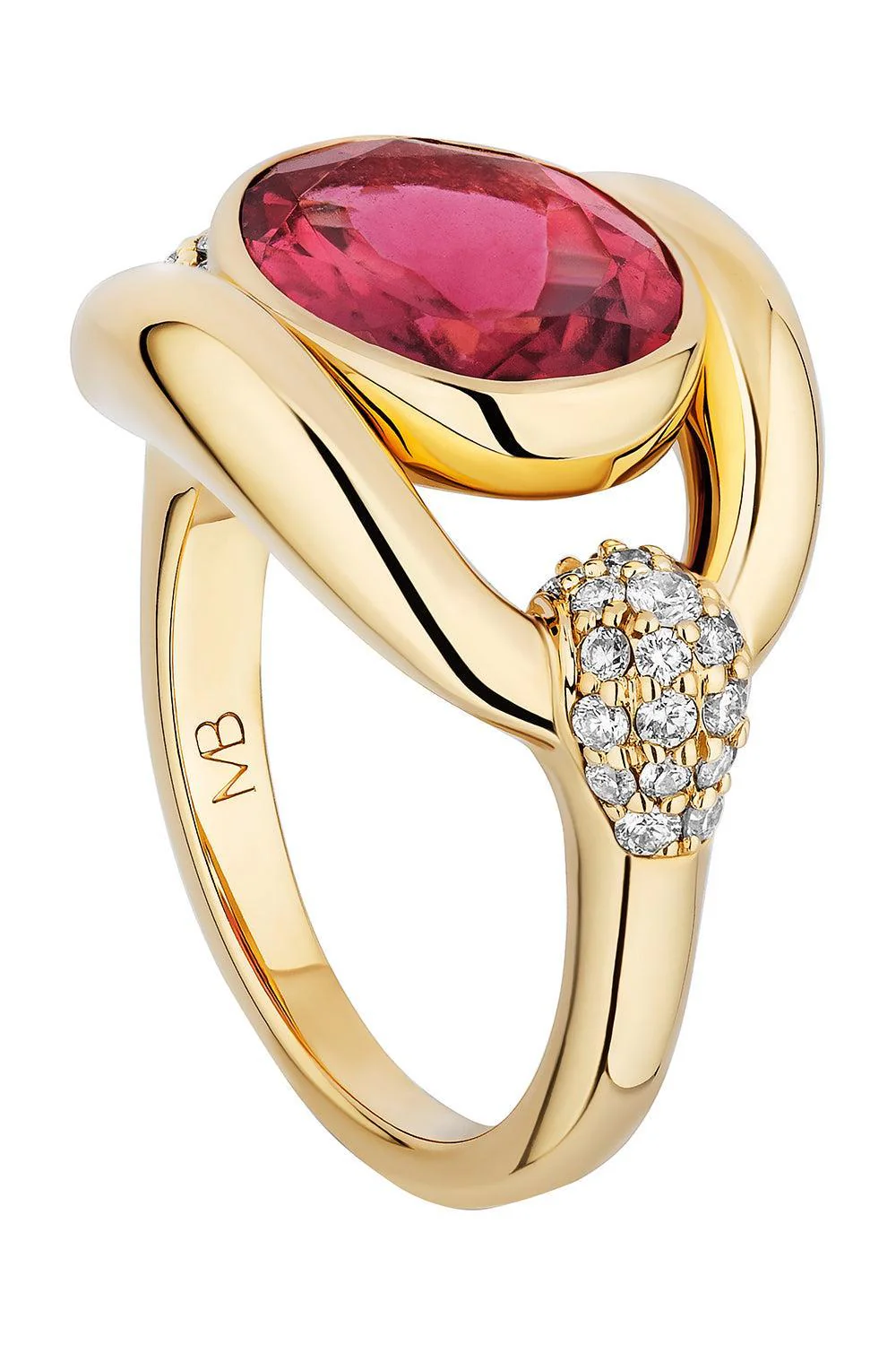 Rubellite Diamond Slingshot Ring