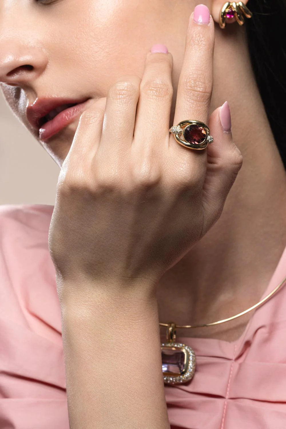 Rubellite Diamond Slingshot Ring - Image 2