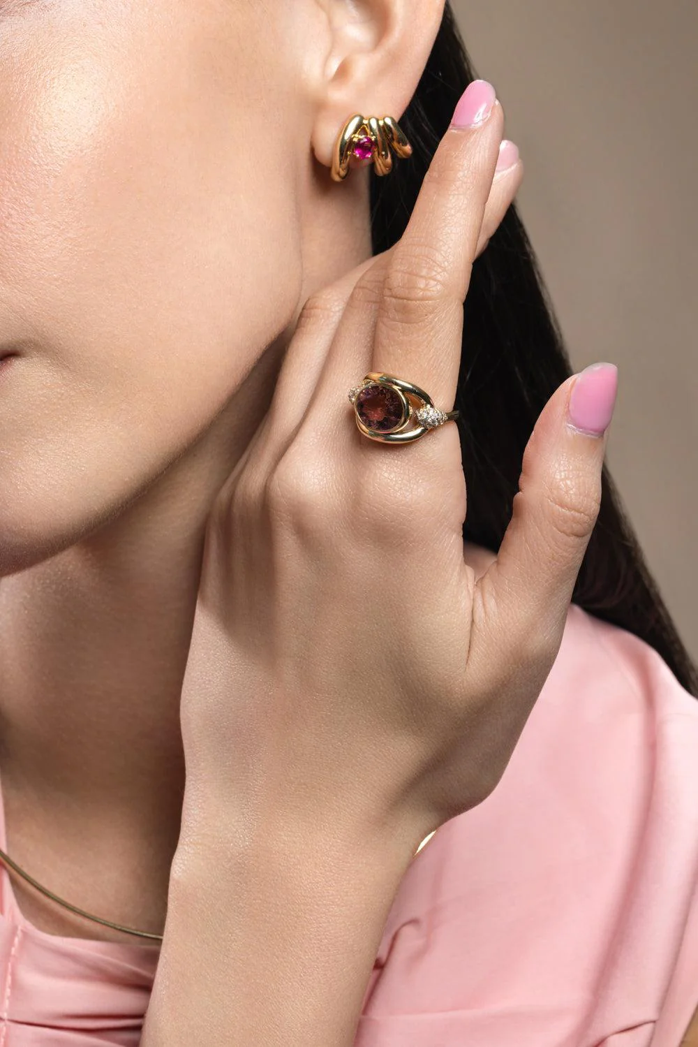 Rubellite Diamond Slingshot Ring - Image 4