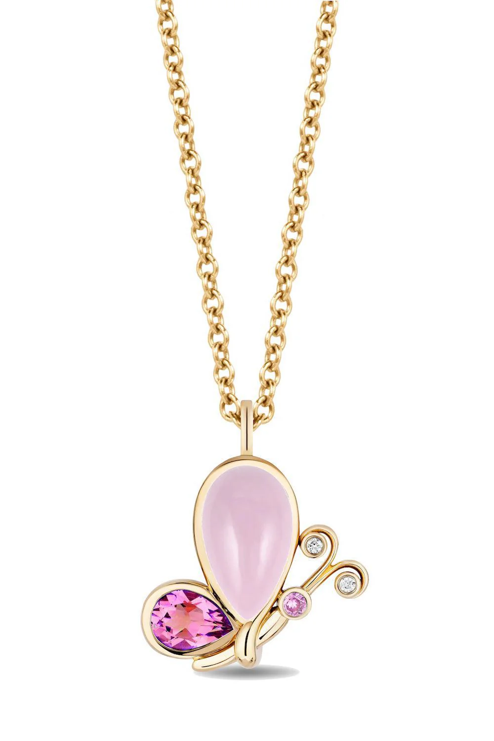 Small Pink Topaz Butterfly Effect Pendant Necklace