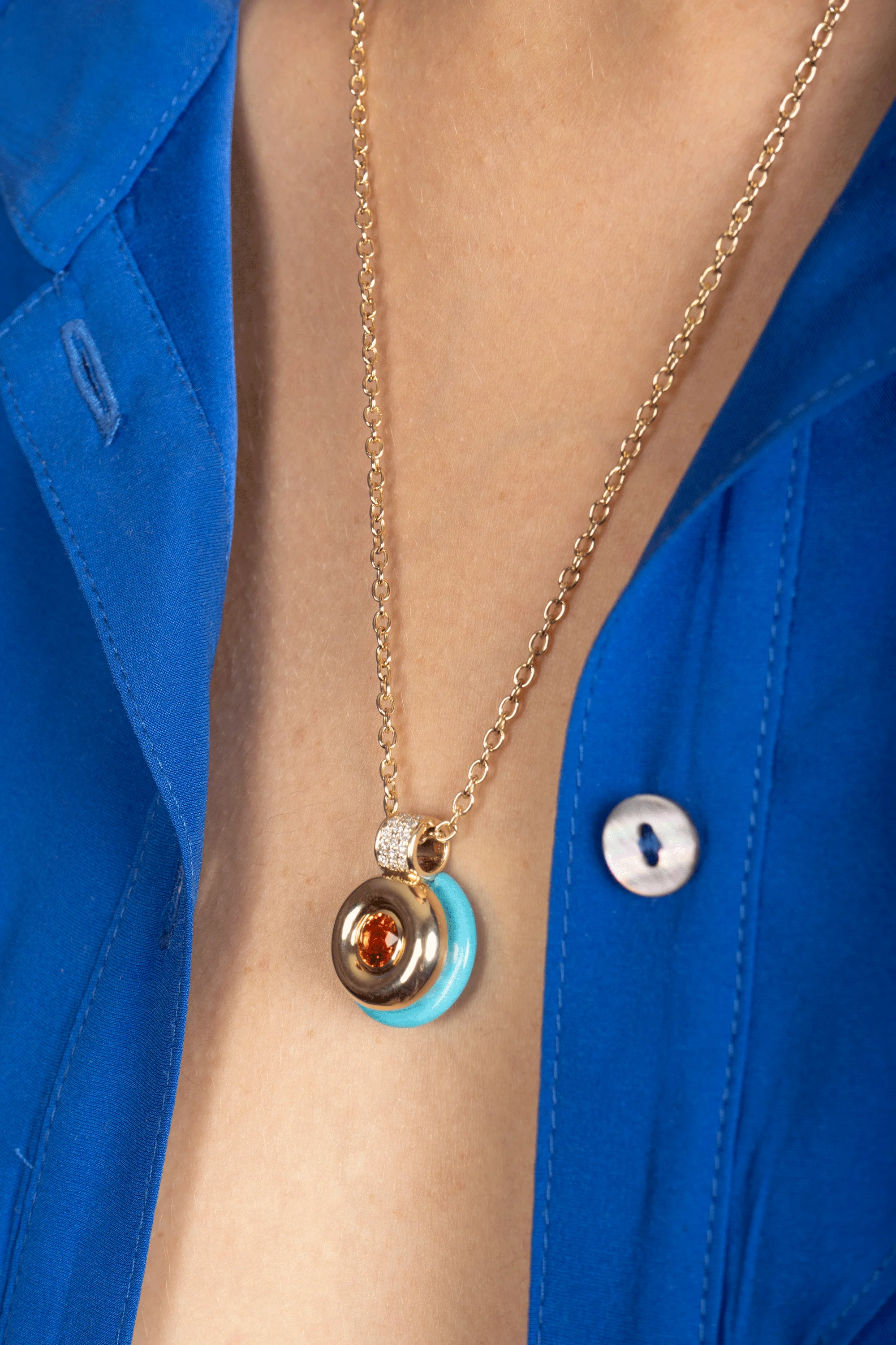 Spessartite Mini Donut Pendant Necklace - Image 2