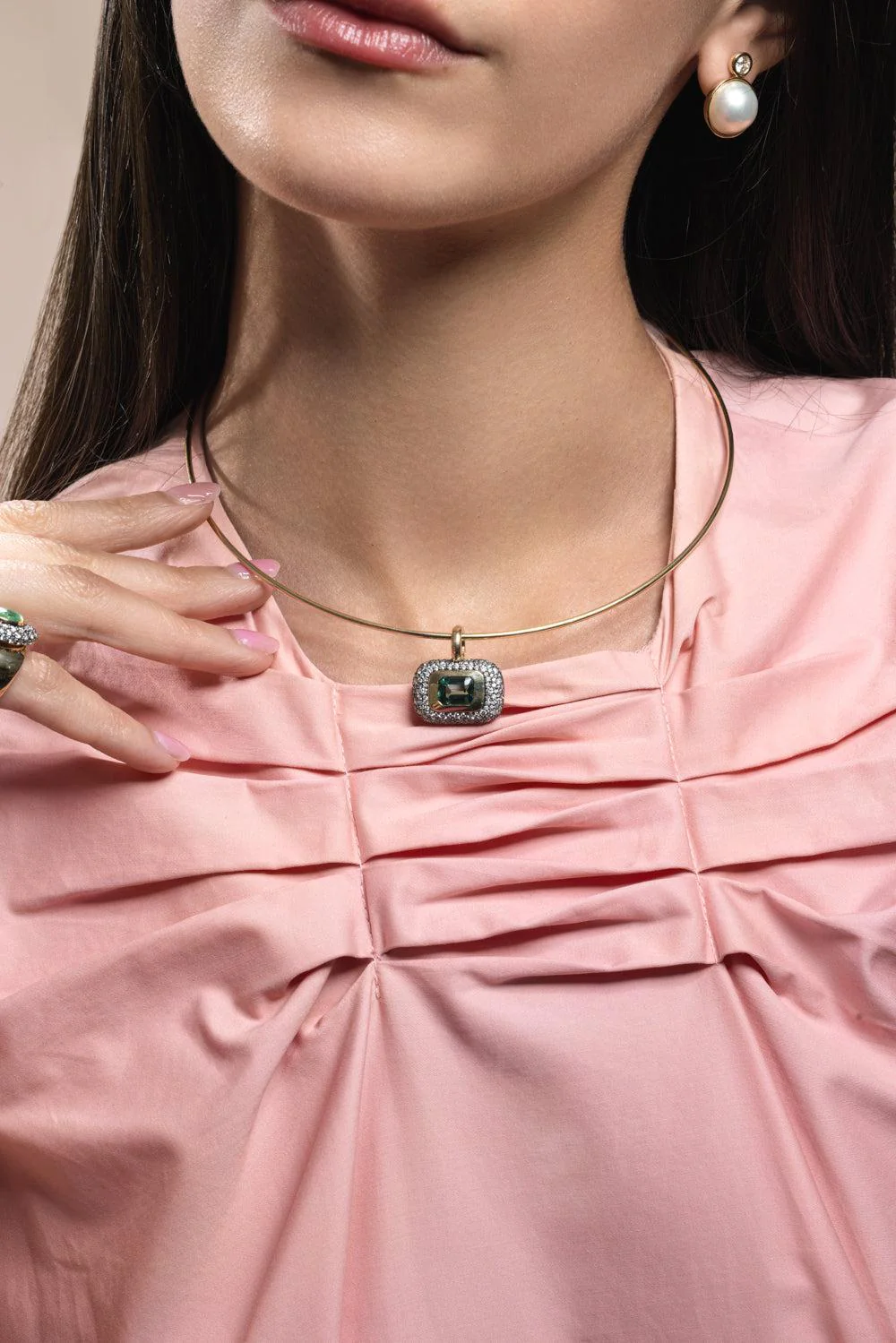 Tourmaline Diamond Medium Floret East West Pendant - Image 4