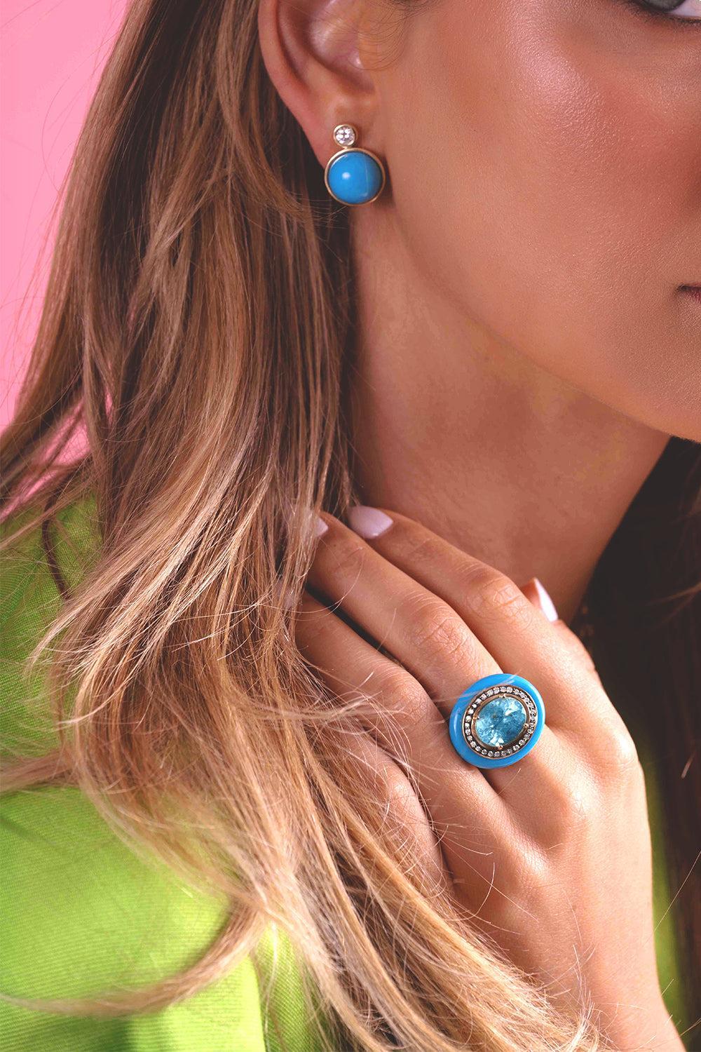 Turquoise Diamond Siren Stud Earrings - Image 3