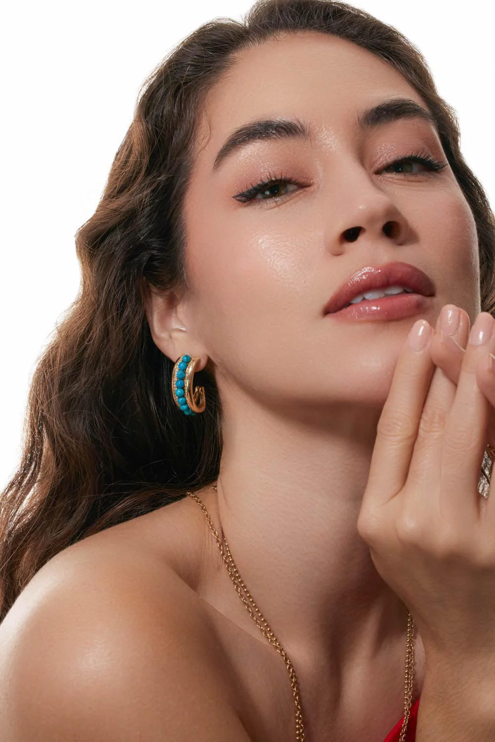 Turquoise Runway Hoop Earrings - Image 2