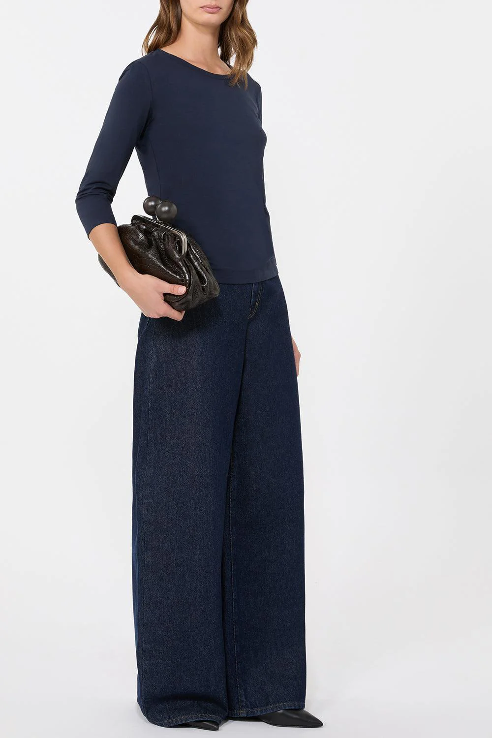 Three Quarter Sleeve Stretch Tee - Navy - Image 2