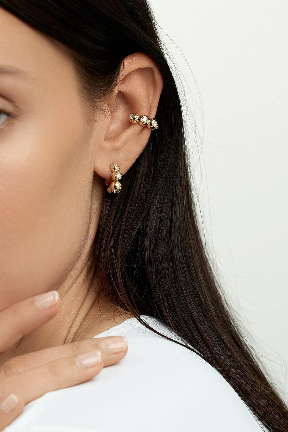 Audrey Diamond Huggie Hoop Earrings - Image 2