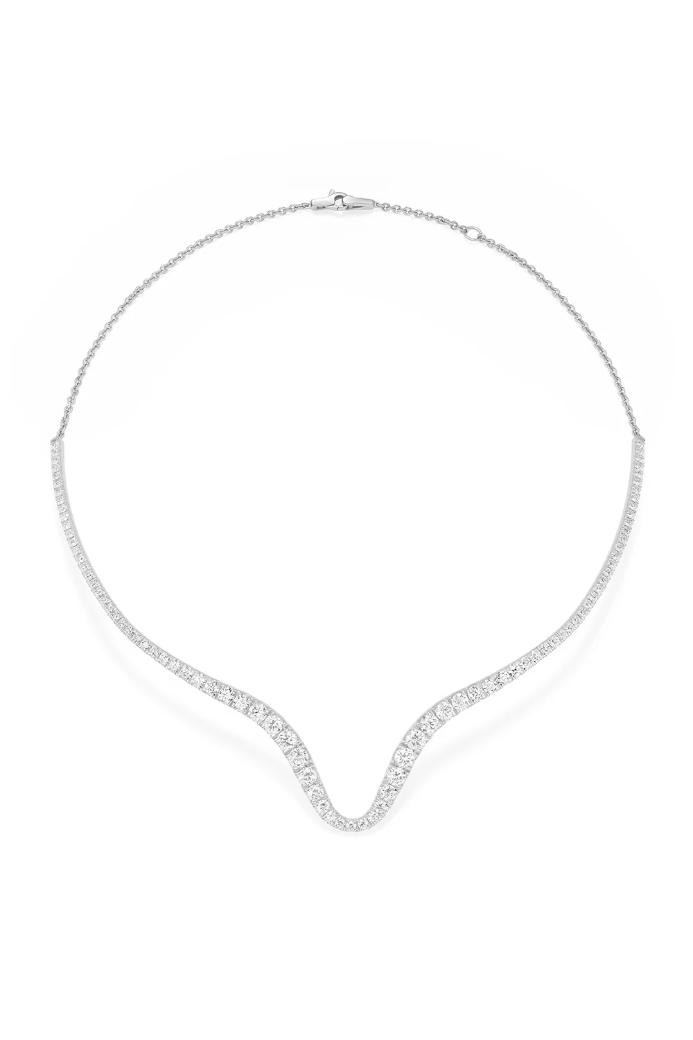 Clara Curved Diamond Collar Necklace - White Gold