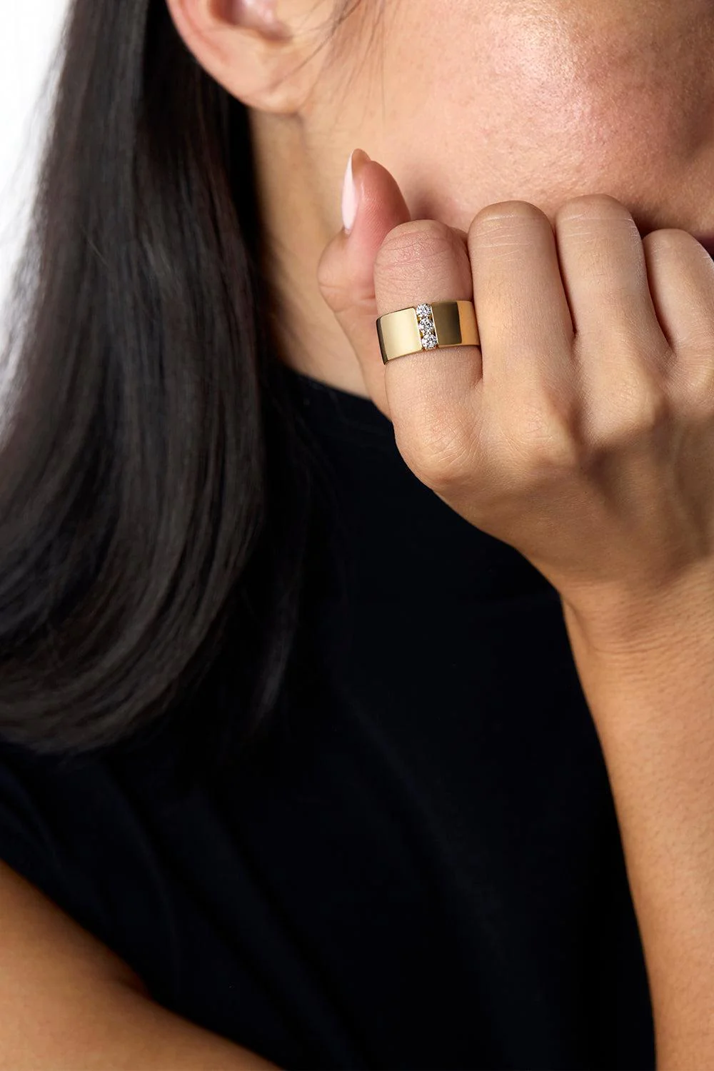 Diamond Small Honey Cigar Band Ring - Image 2