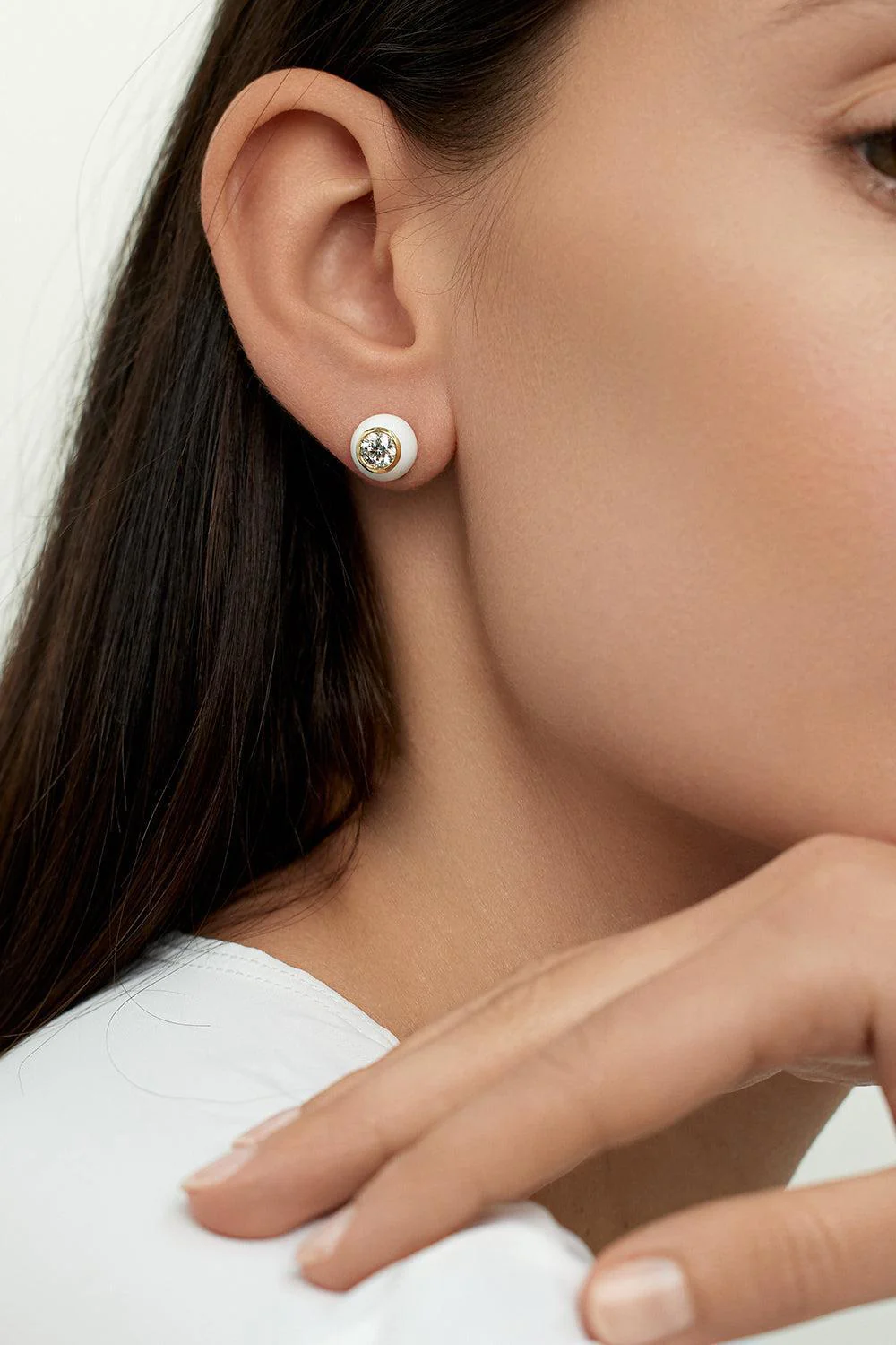 Large White Audrey Stud Earrings - Image 2