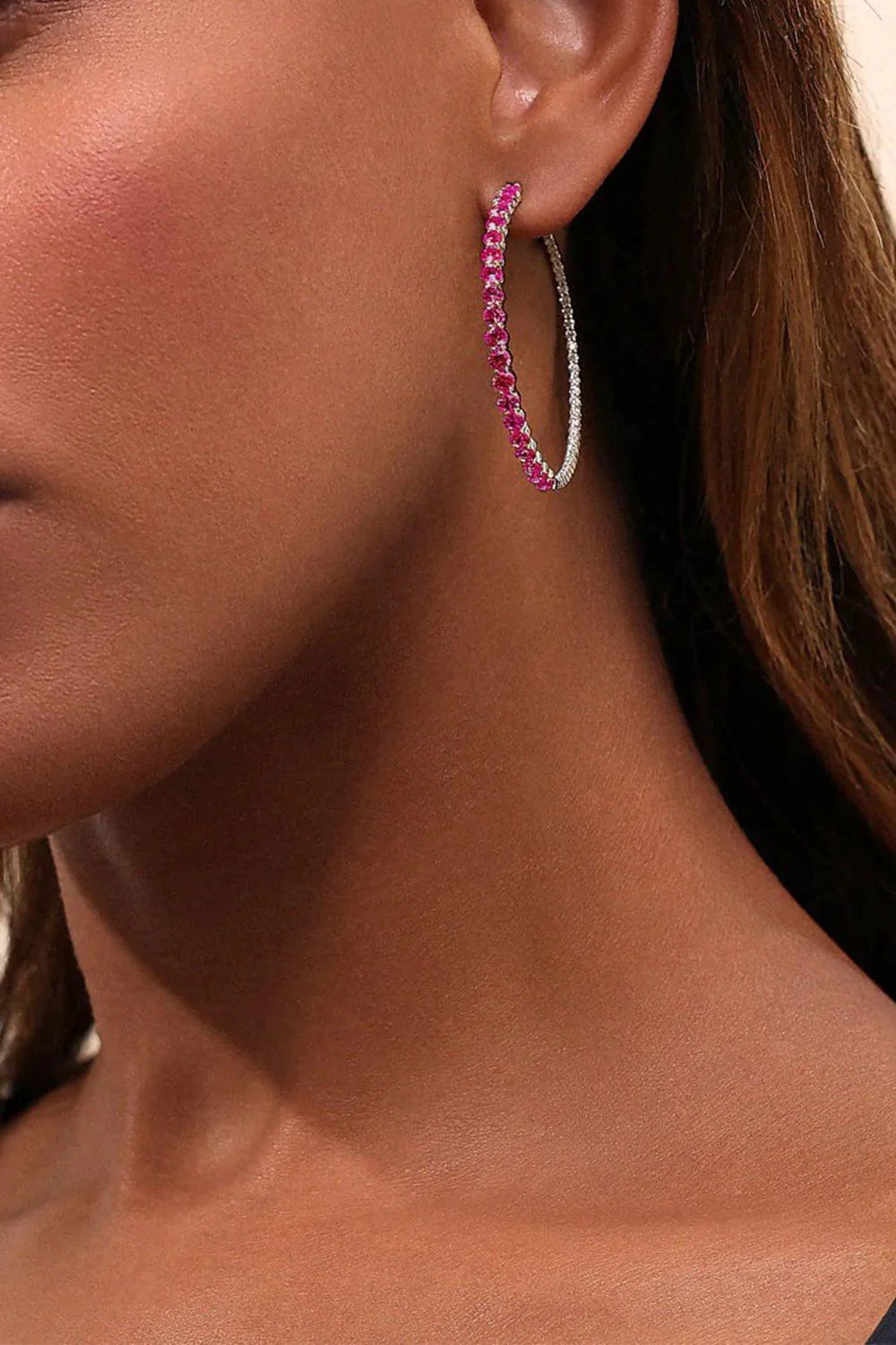 Lenox Pink Sapphire Hoop Earrings - Image 2