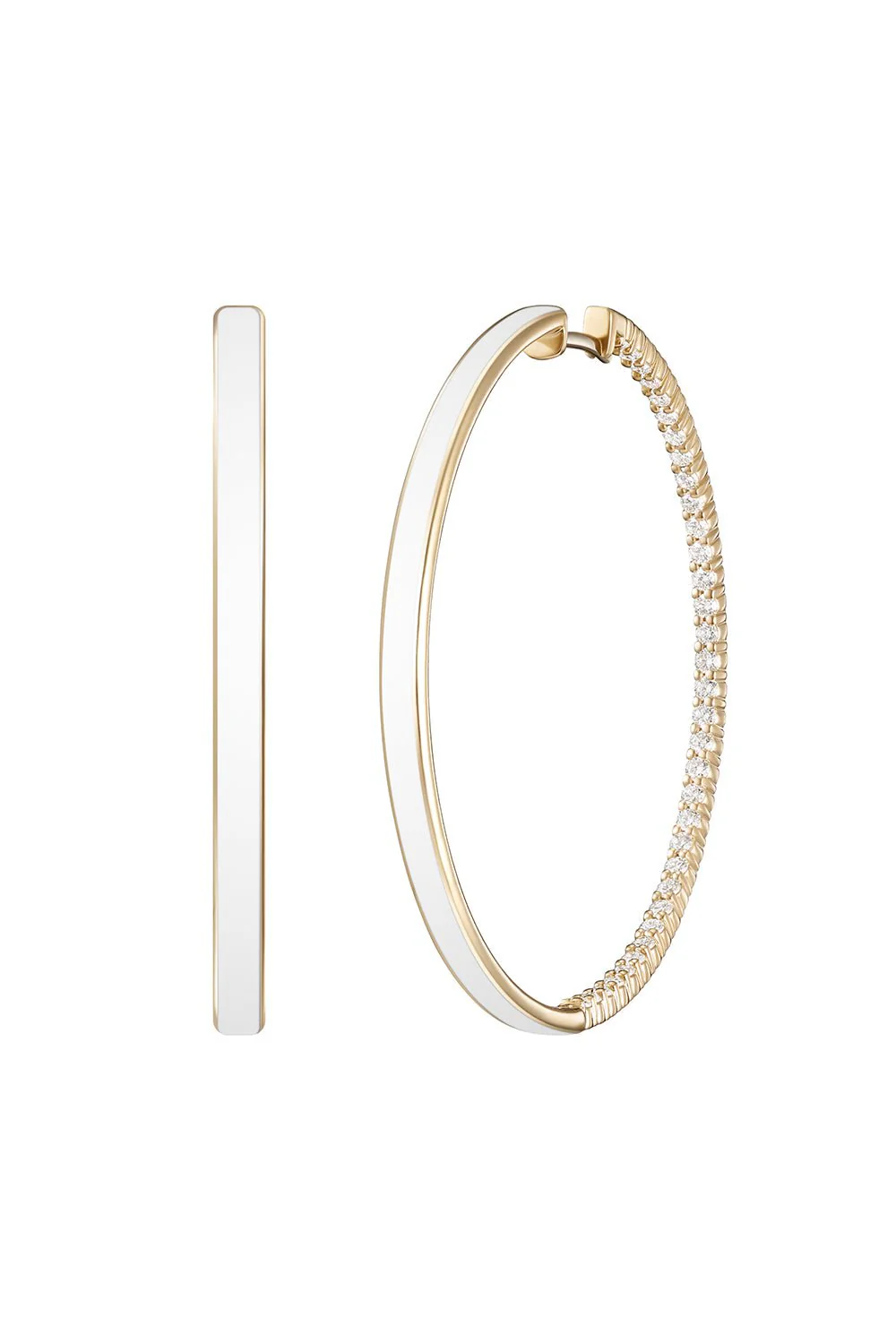 Lenox White Enamel Diamond Hoop Earrings