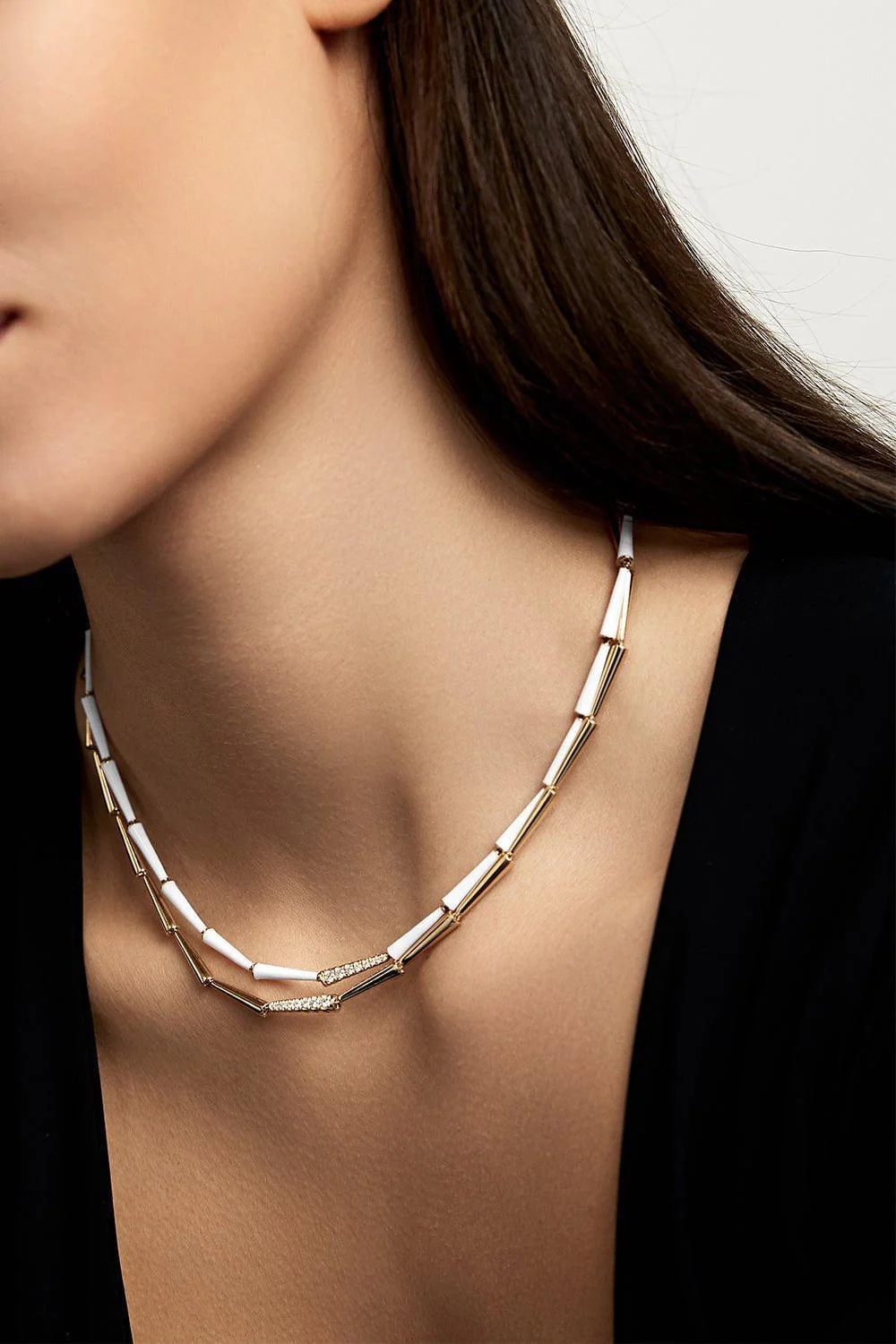 Lola Partial Diamond Linked Necklace - White Gold - Image 2