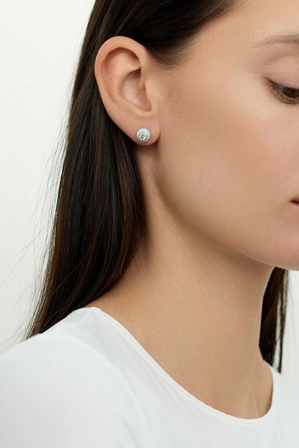Medium Navy Audrey Diamond Stud Earrings - Image 2