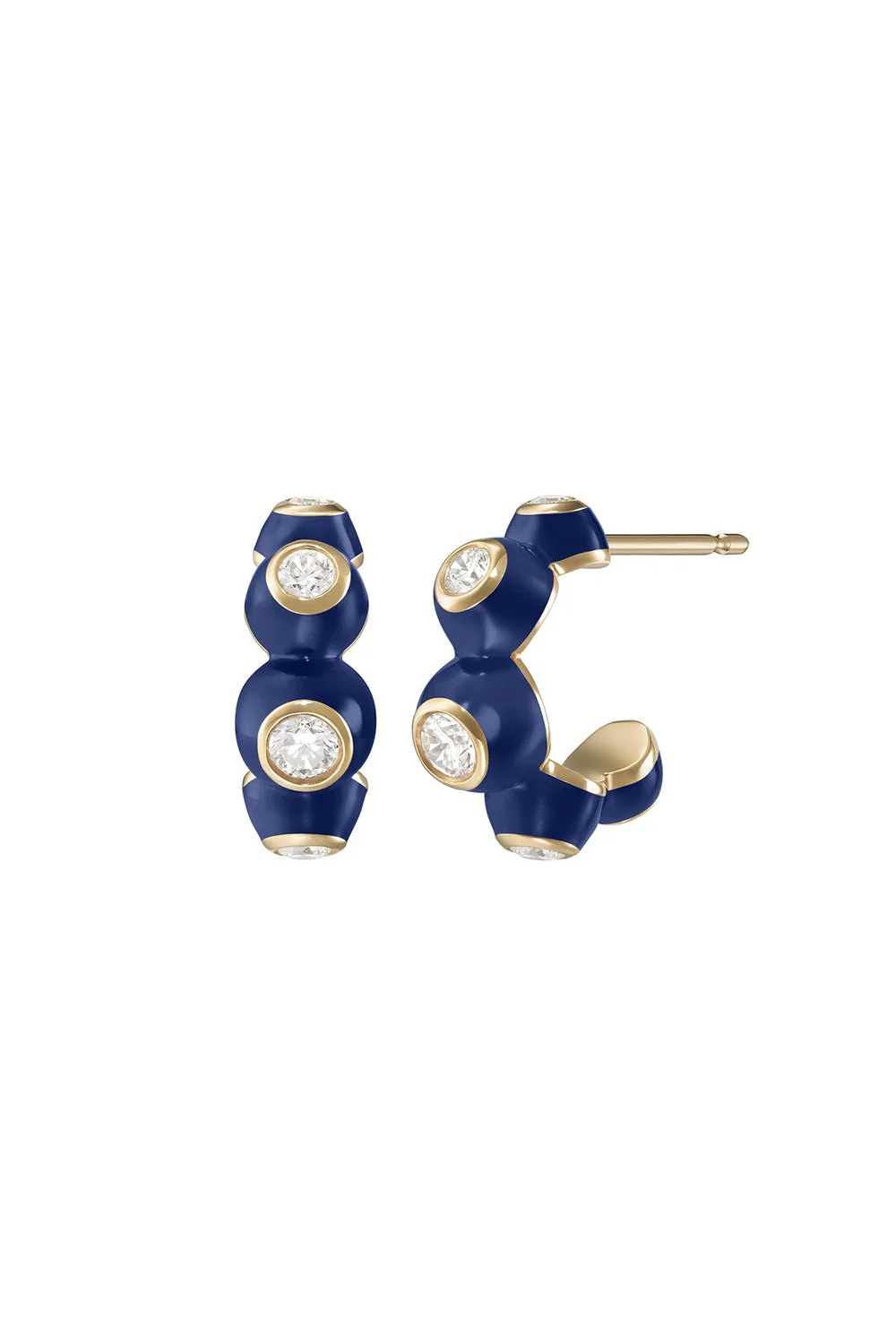 Navy Audrey Diamond Huggie Hoop Earrings