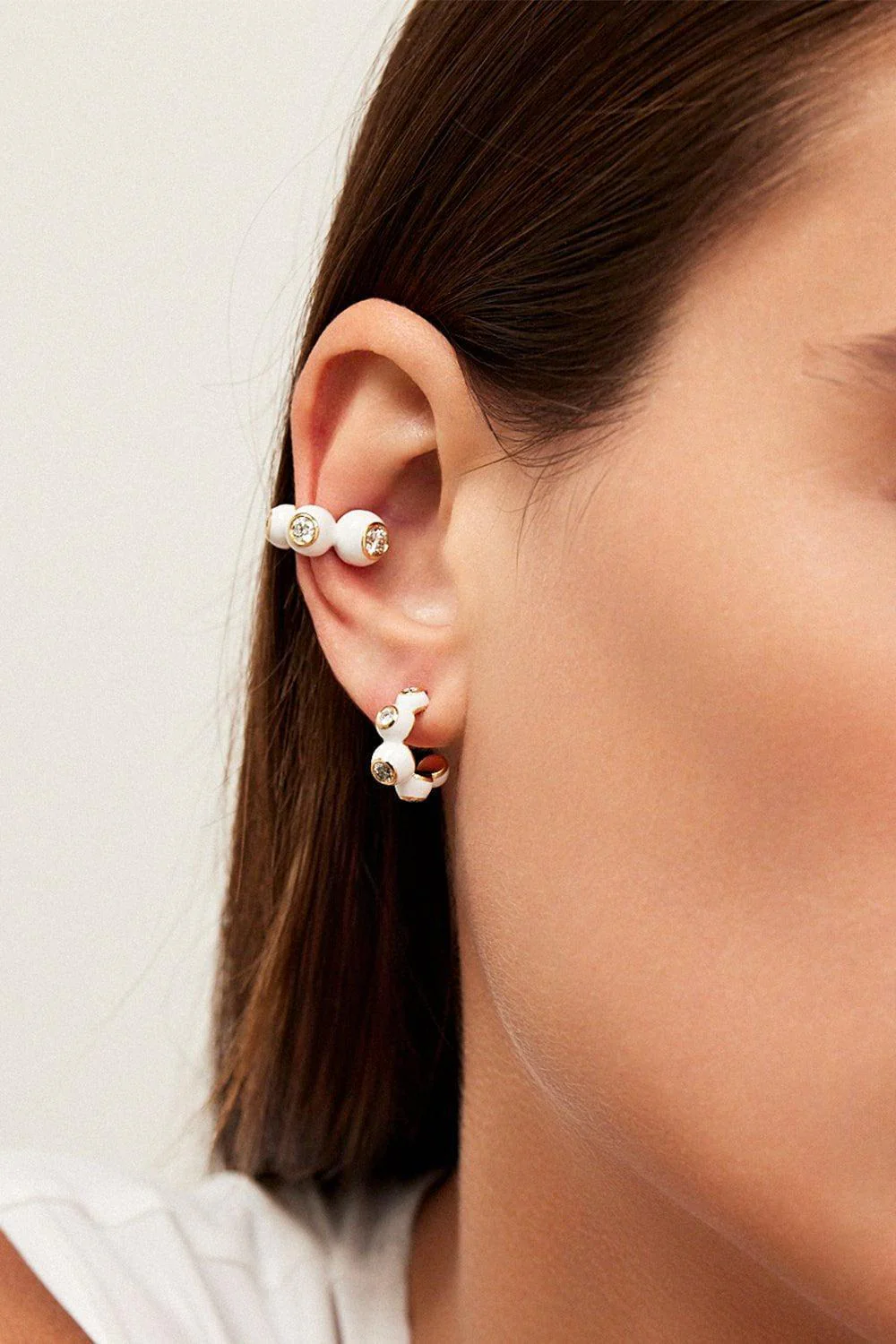 Navy Audrey Diamond Huggie Hoop Earrings - Image 2