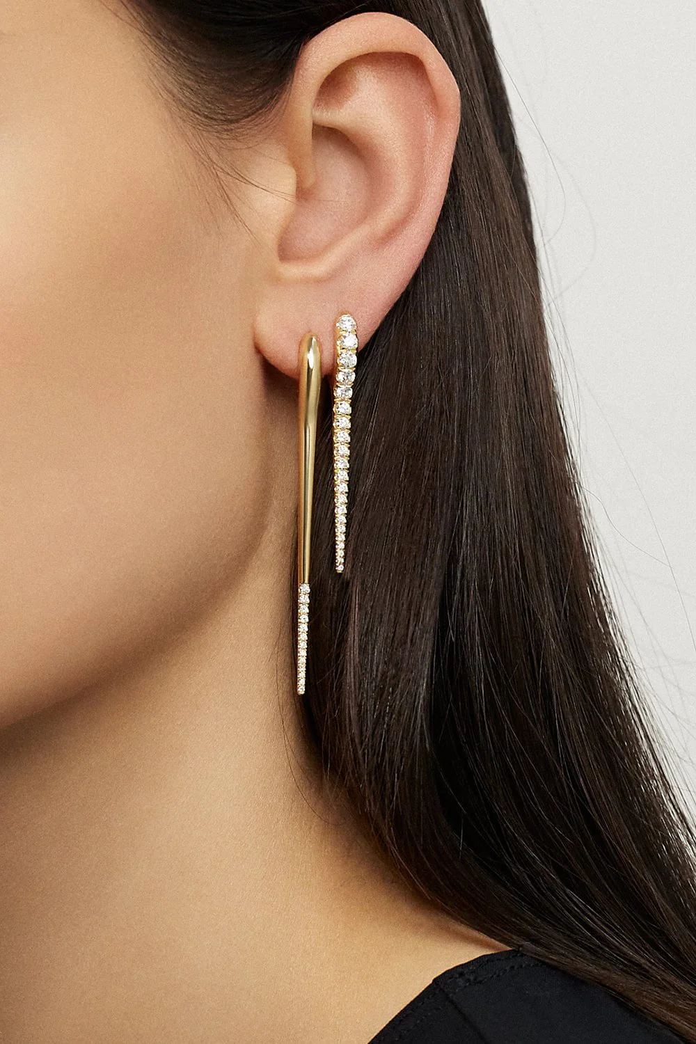 Partial Diamond Large Lola Needle Earrings - Image 2
