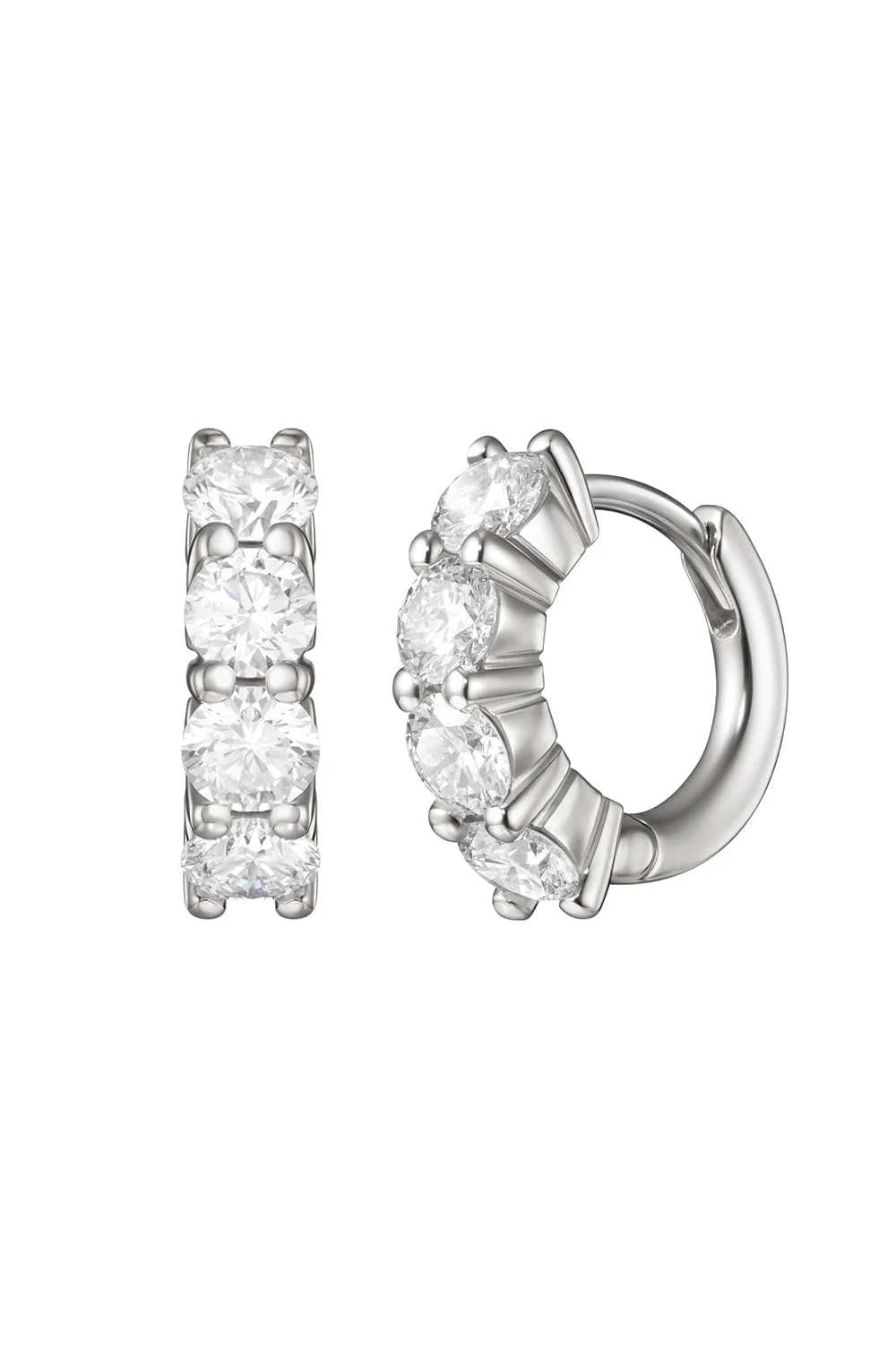 Sadie Diamond Huggie Hoop Earrings - White Gold
