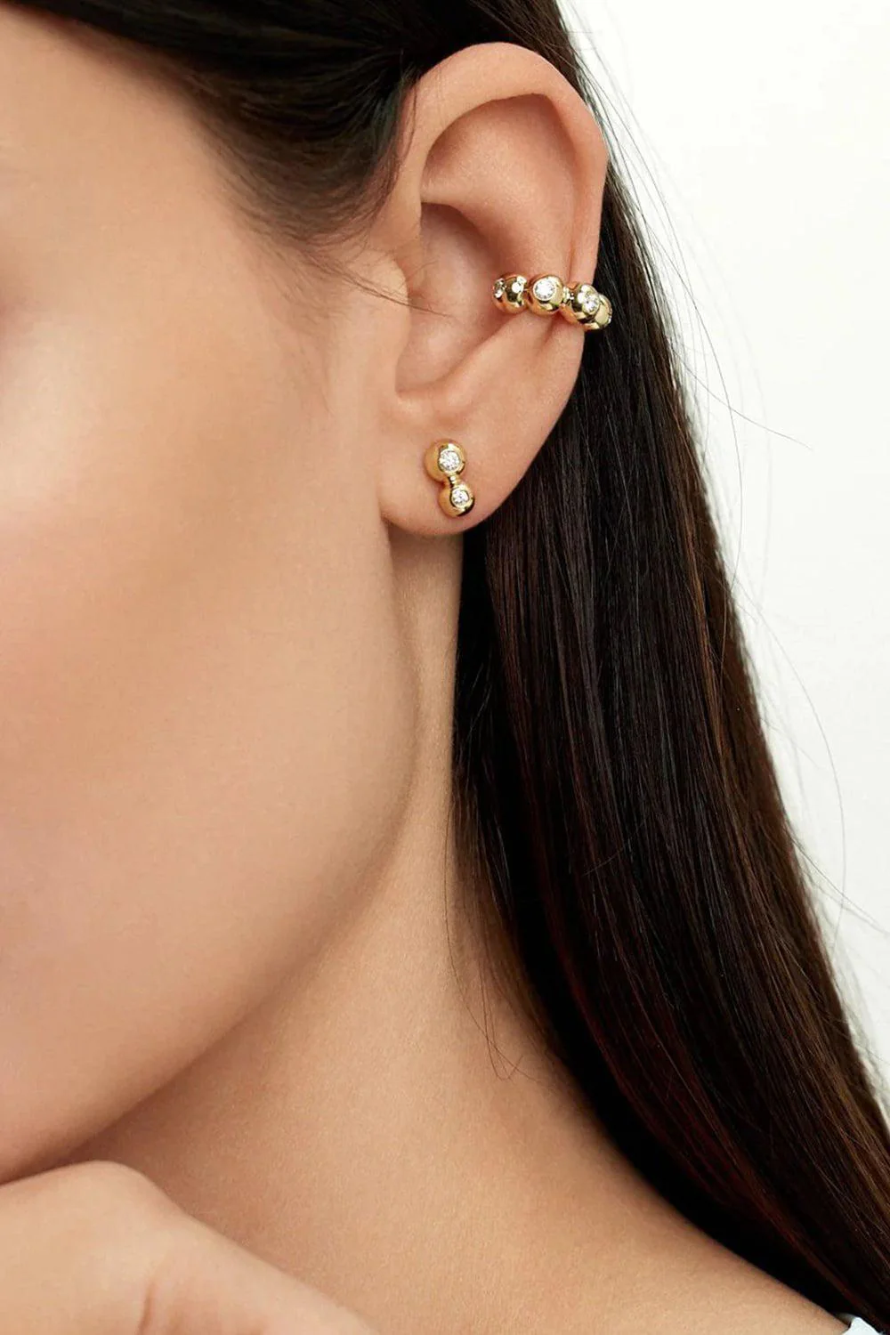 Small Audrey Diamond Double Stud Earrings - Image 2