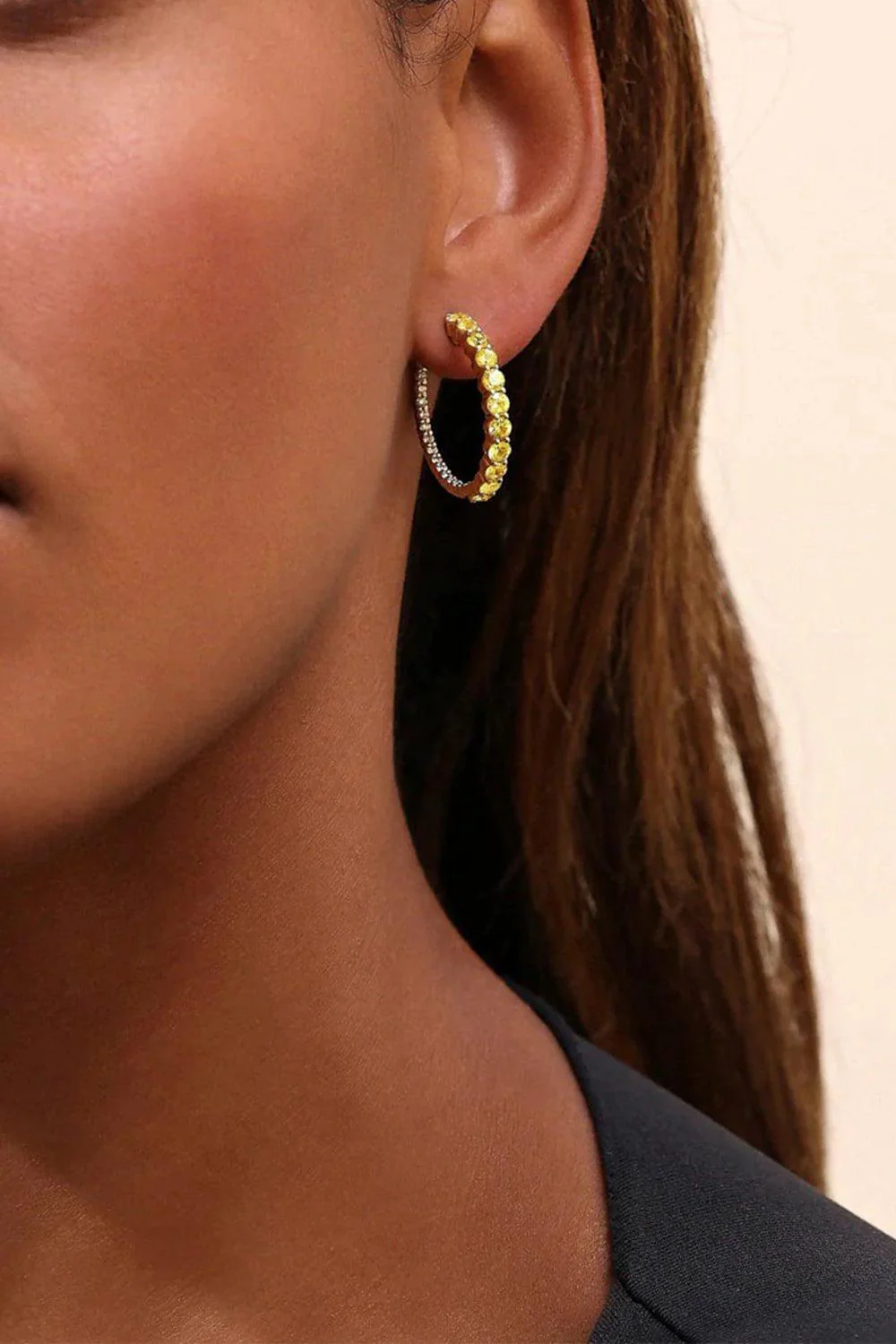 Small Lenox Yellow Sapphire Hoop Earrings - Image 2