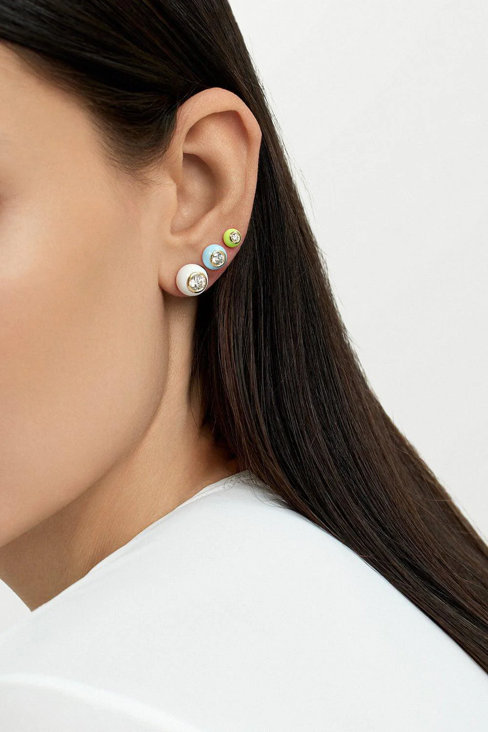Small Pastel Blue Audrey Diamond Stud Earrings - Image 2