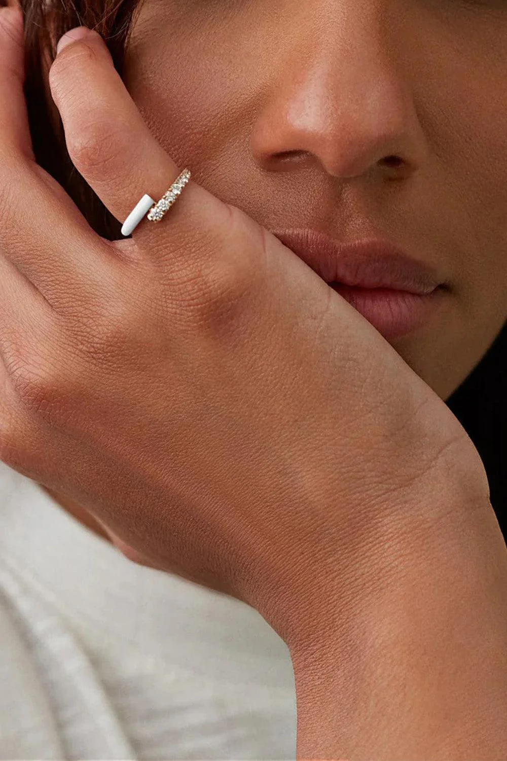 White Lola Diamond Pinky Ring - Image 2