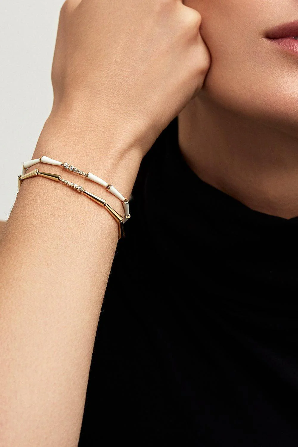 White Lola Partial Diamond Linked Bracelet - Image 2