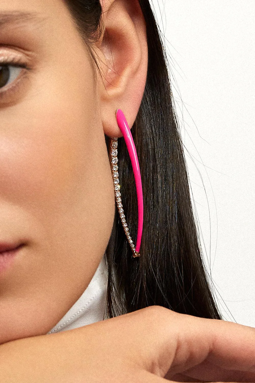 XL Neon Pink Cristina Diamond Earrings - Image 2