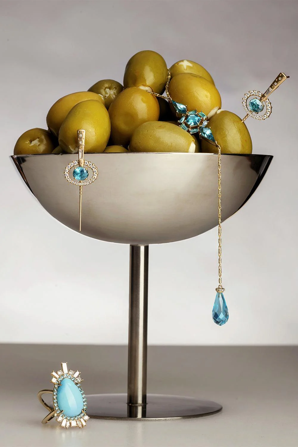Diamond Blue Zircon Clear Skies Long Orbit Earrings - Image 2