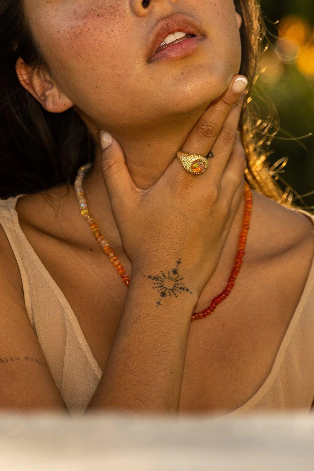 Fire Opal Bead Necklace - Image 2