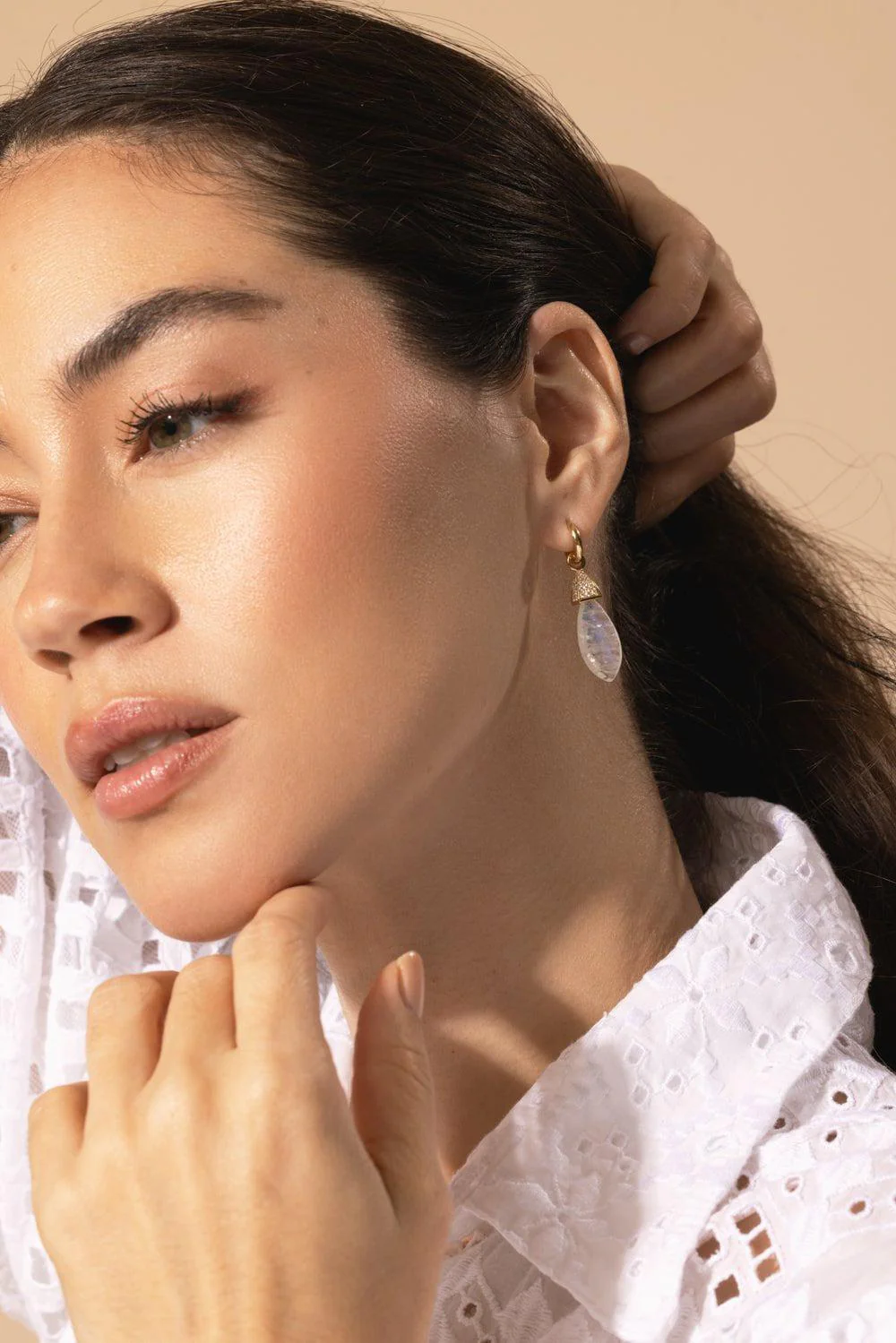 Moondance Huggie Diamond Drop Earrings - Image 3
